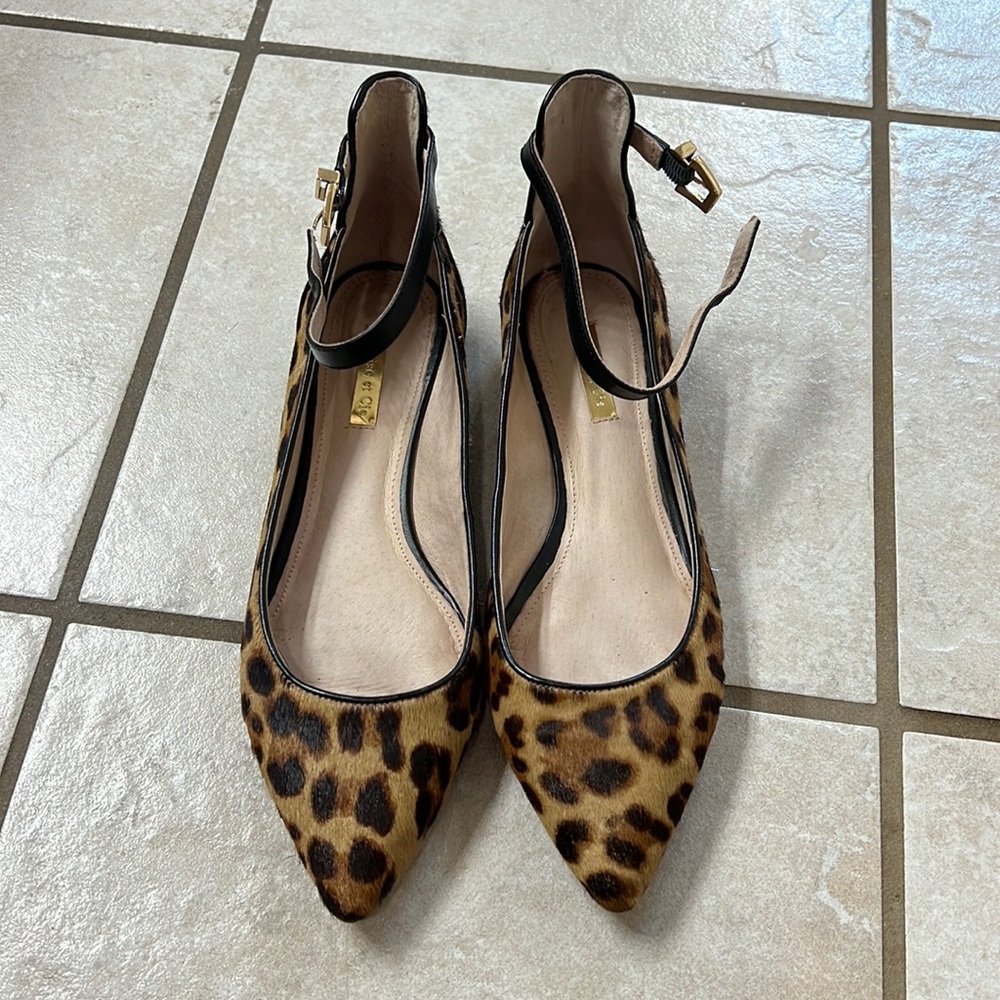 Louise et Cie Leopard Print Pointed Toe Ankle Strap Flats